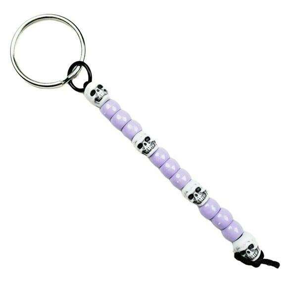 Handmade Accessories - Skull Keychain‎ Lavender Purple White Whimsygoth Goth Gothic Halloween Handmade